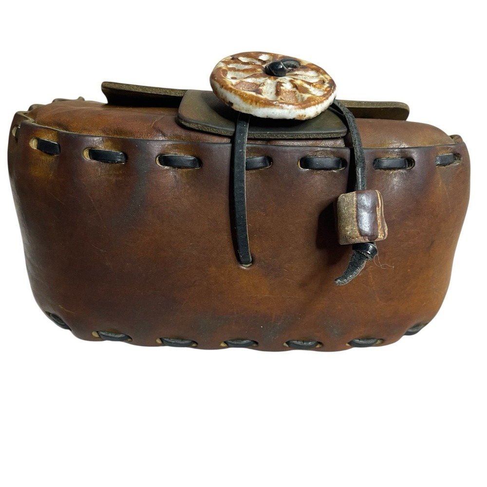 1960s/70s Vintage Hand Tooled Leather & Painted Flower Shoulder Bag Purse Boho - Picture 7 of 12